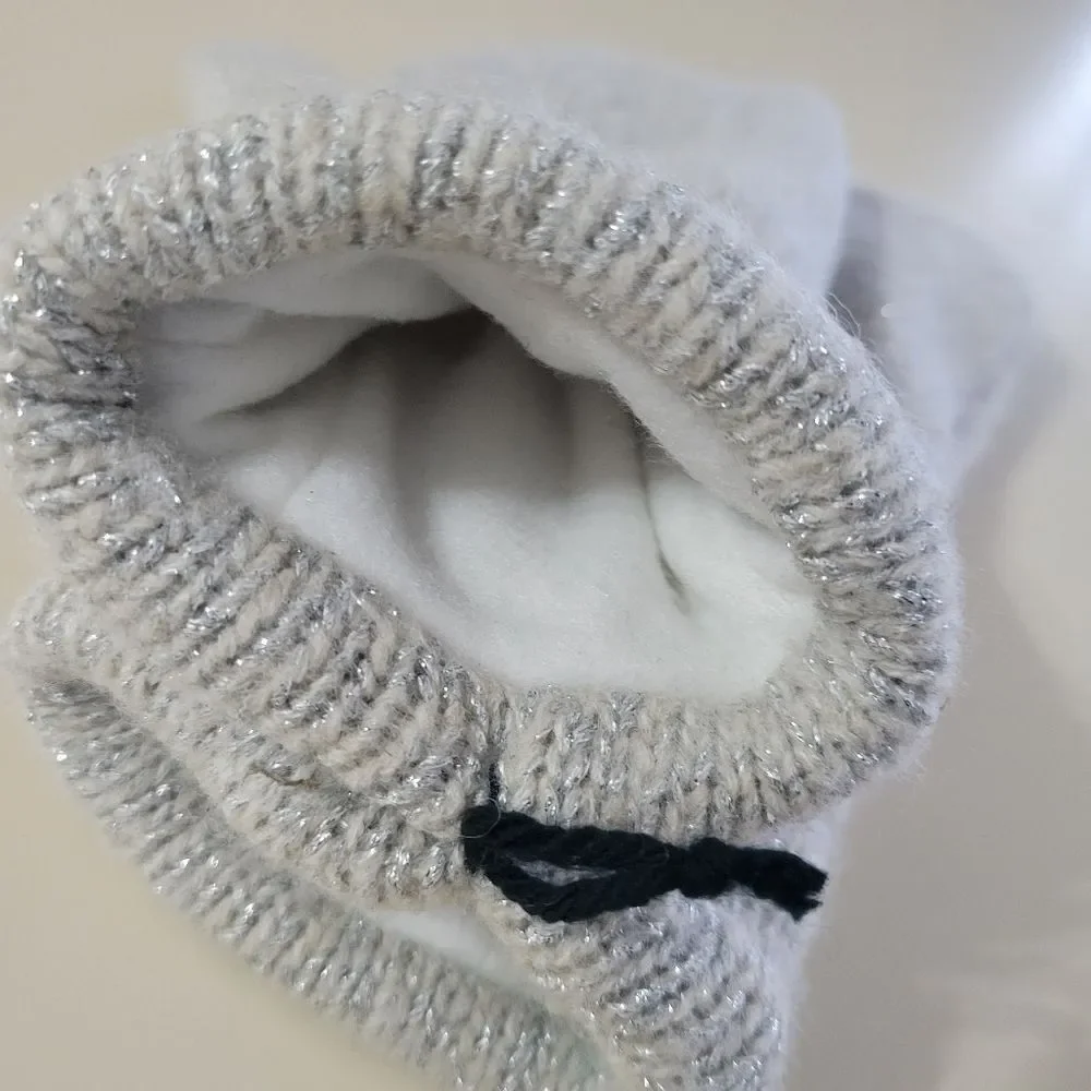 Handcrafted Silver Gray Sparkly Knit Fleece Lined Mittens
